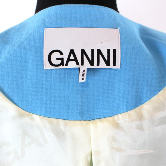 GANNI Suiting Boxy Ethereal Blue Cotton Oversized Blazer 34 Relaxed Fit Jacket - Picture 7 of 9
